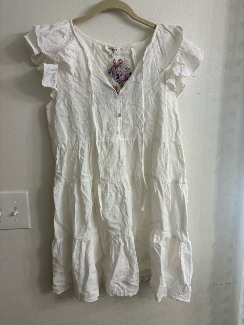 NWT UMGEE White Tiered Ruffle Sleeve Dress